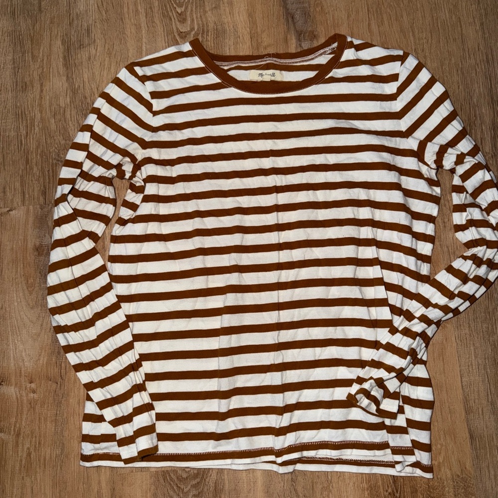 Madewell Rust and White Striped Long Sleeve Tee